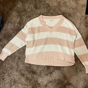 Light pink and white v neck sweater. Size small